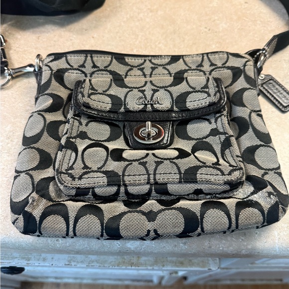 Coach Black and Khaki Signature Canvas Small Crossbody Bag - Picture 5 of 9